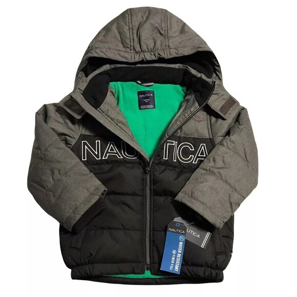 Nautica Little Boy's Full Zip Hooded Jacket Size 4 Black/Gray Water Resistant